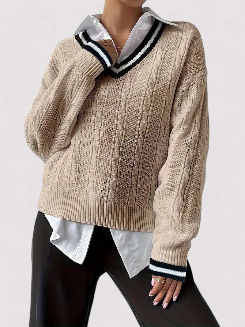 Women’s V-Neck Cable Knit Sweater