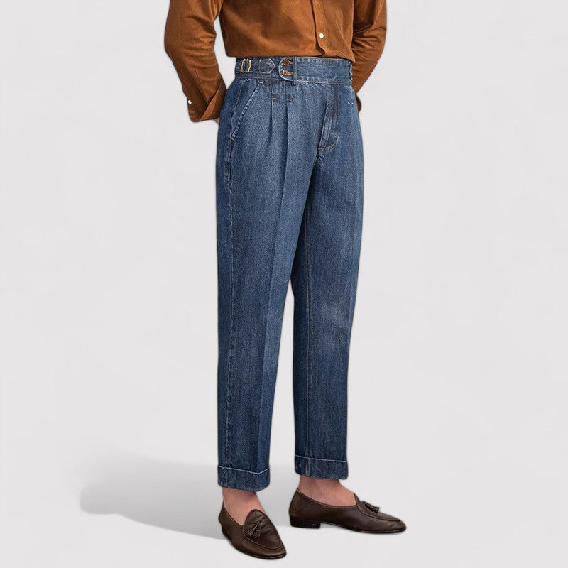 Men’s Pleated Straight-Leg Denim Trousers