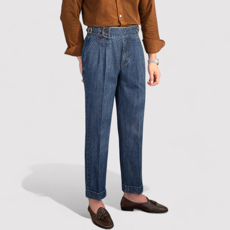 Men’s Pleated Straight-Leg Denim Trousers