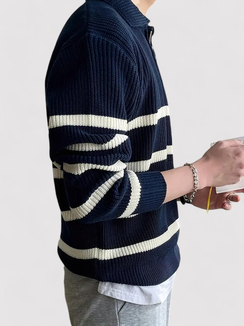 Men’s Half-Zip Striped Knit Sweater