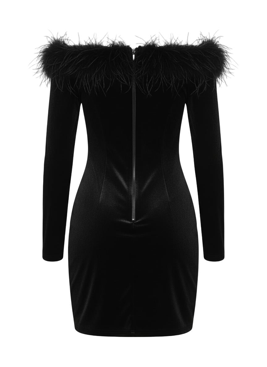 Women’s Long Sleeve Mini Dress with Feather Cuffs