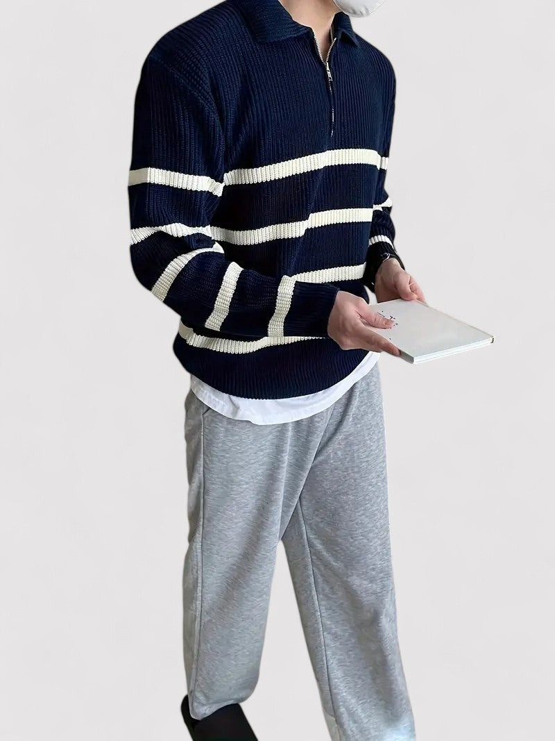 Men’s Half-Zip Striped Knit Sweater