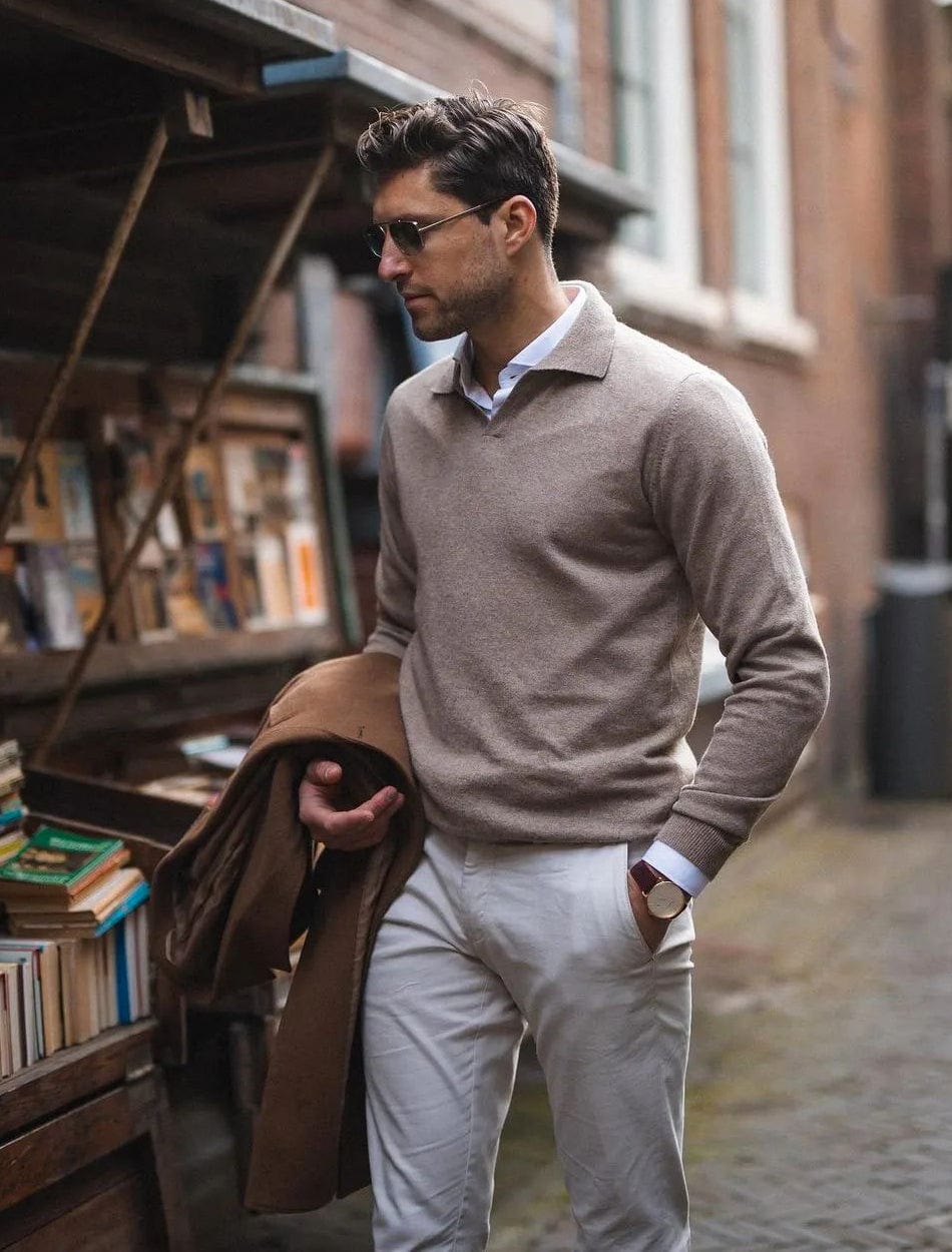 Old money Men's Long Sleeve Polo Sweater