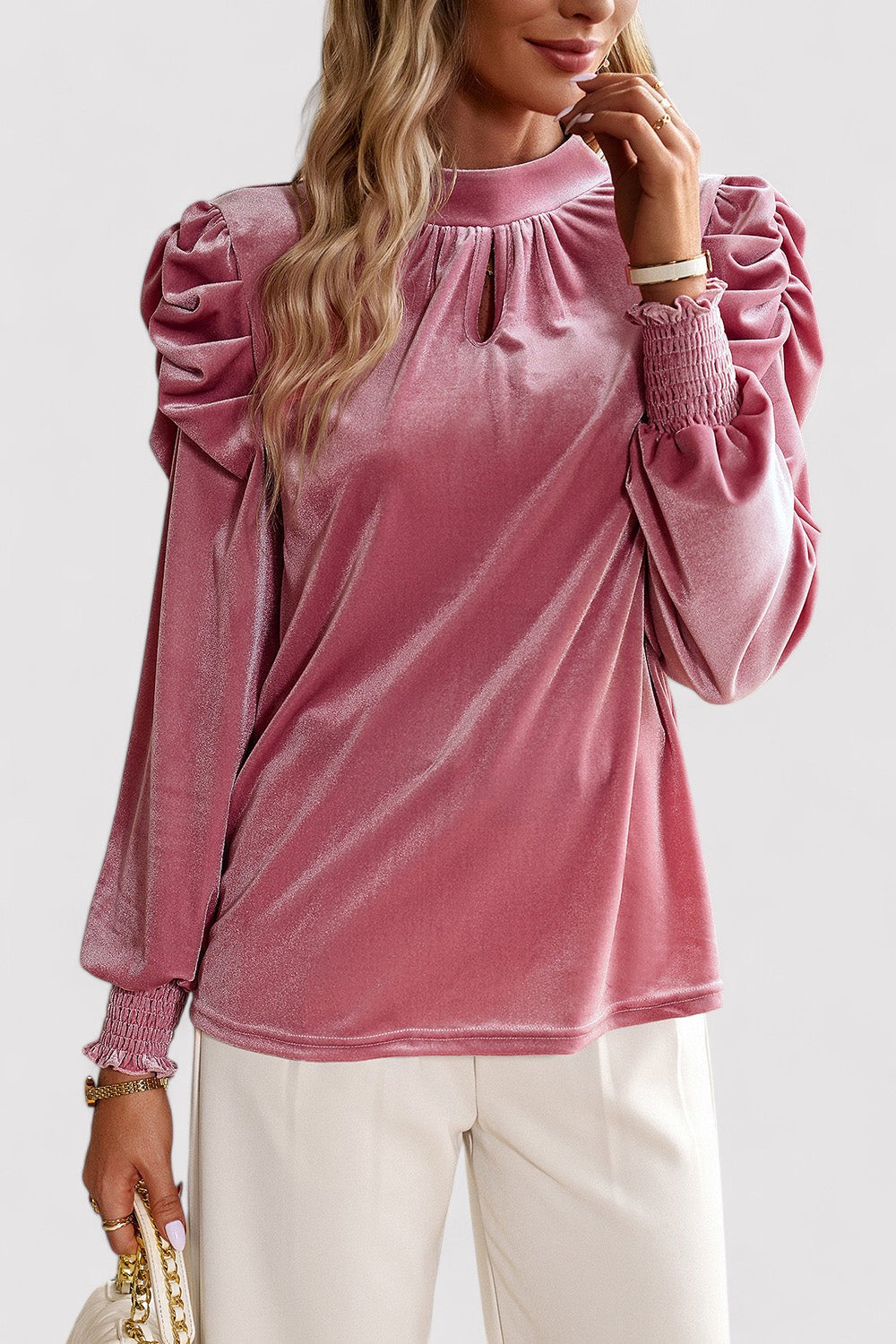 Women’s Long Sleeve Blouse with Gathered Shoulders