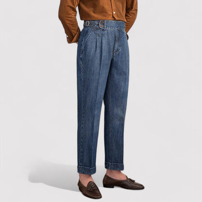 Men’s Pleated Straight-Leg Denim Trousers