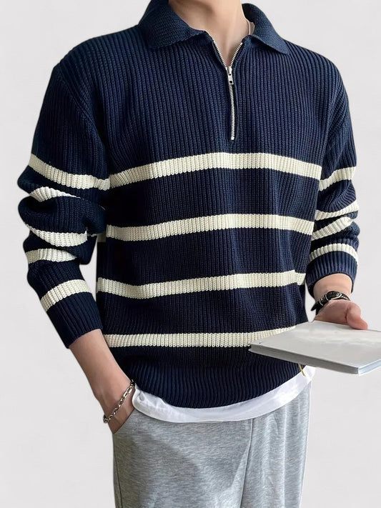 Men’s Half-Zip Striped Knit Sweater
