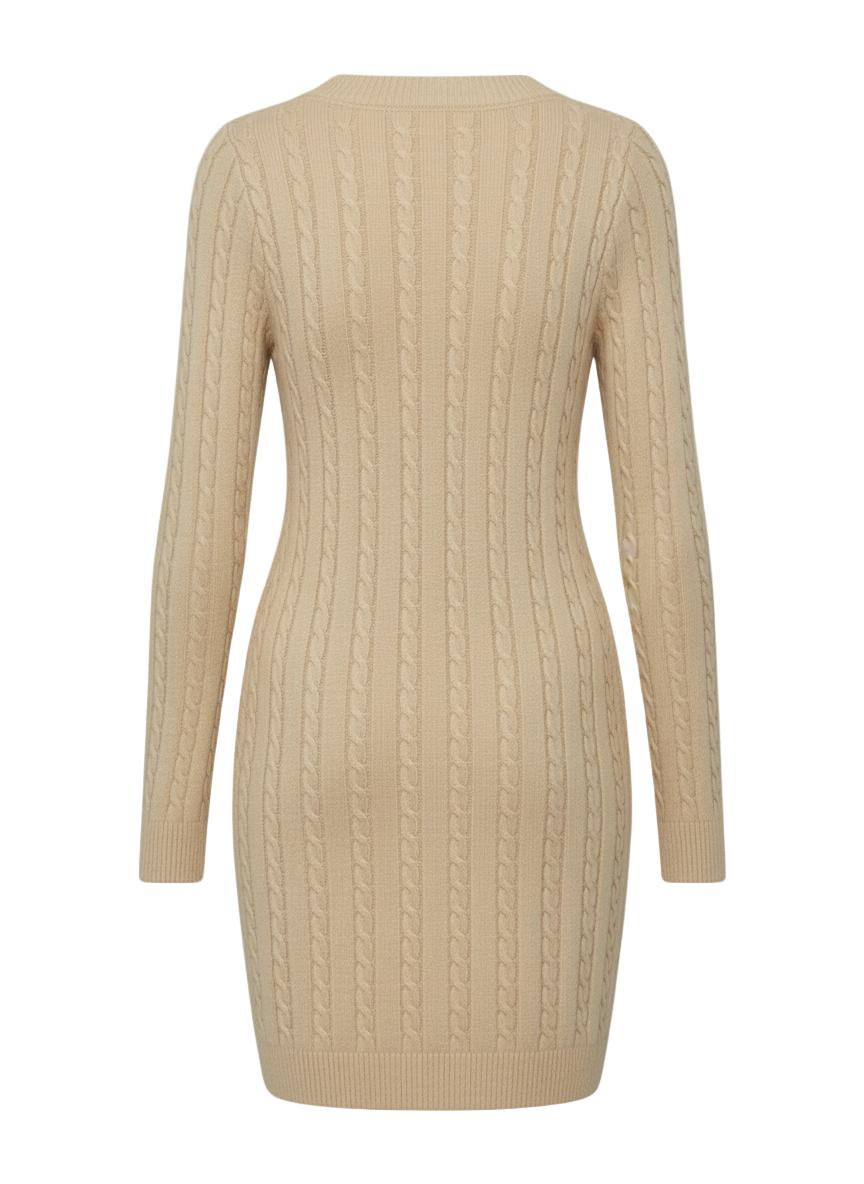 Women’s V-Neck Knit Dress with Cable Pattern