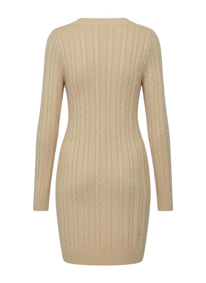 Women’s V-Neck Knit Dress with Cable Pattern