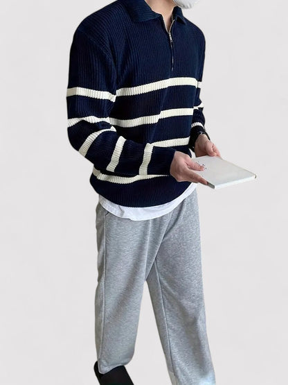 Men’s Half-Zip Striped Knit Sweater