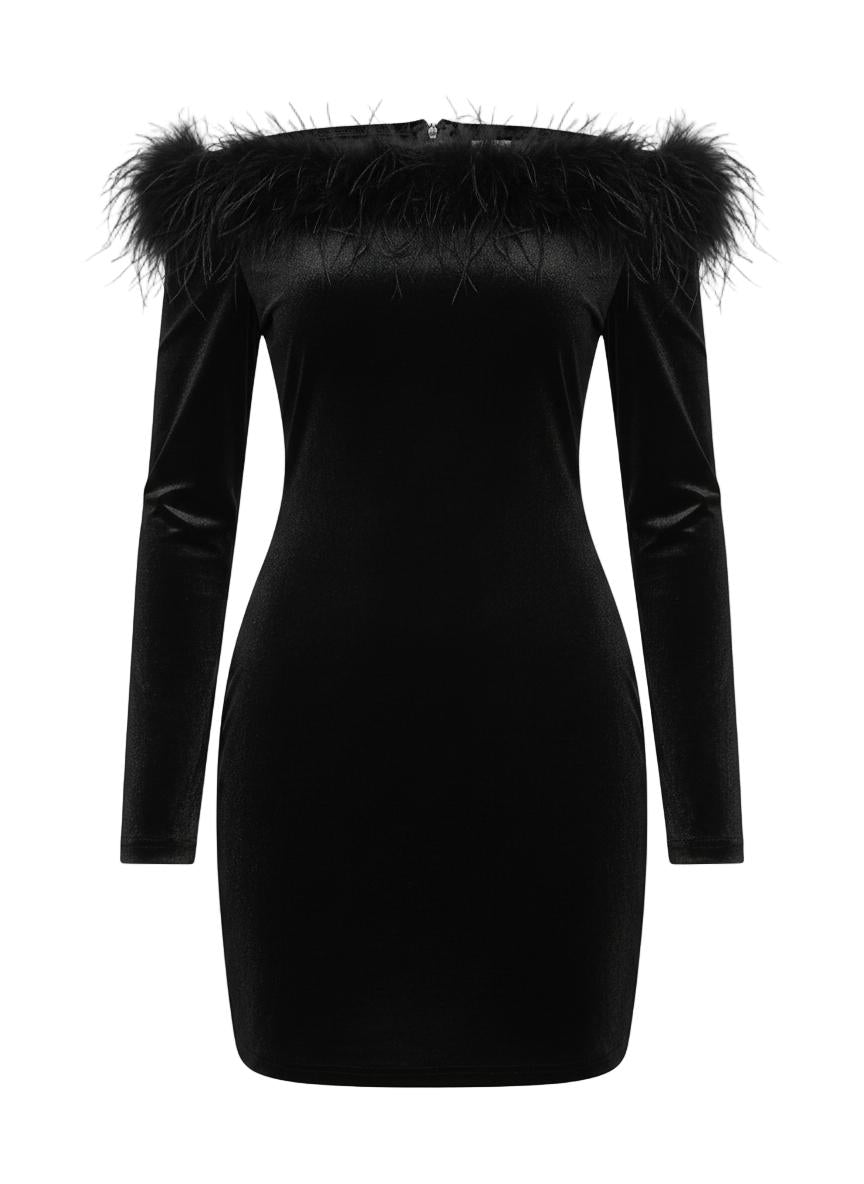 Women’s Long Sleeve Mini Dress with Feather Cuffs
