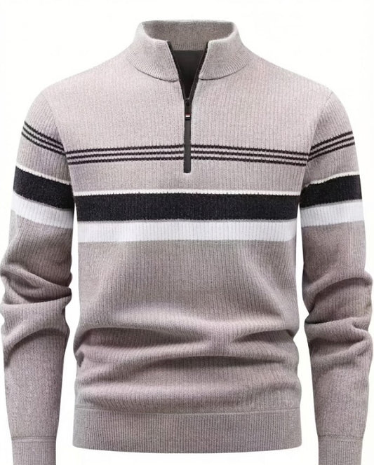 Men’s Half-Zip Striped Knit Sweater