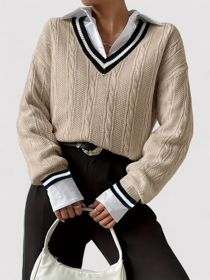 Women’s V-Neck Cable Knit Sweater
