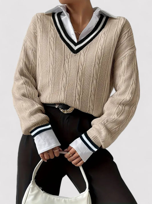Women’s V-Neck Cable Knit Sweater