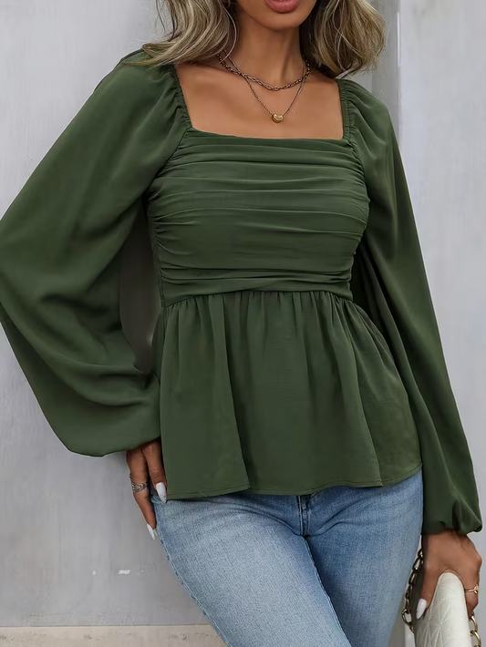 Women’s Long Sleeve Blouse with Gathered Shoulders